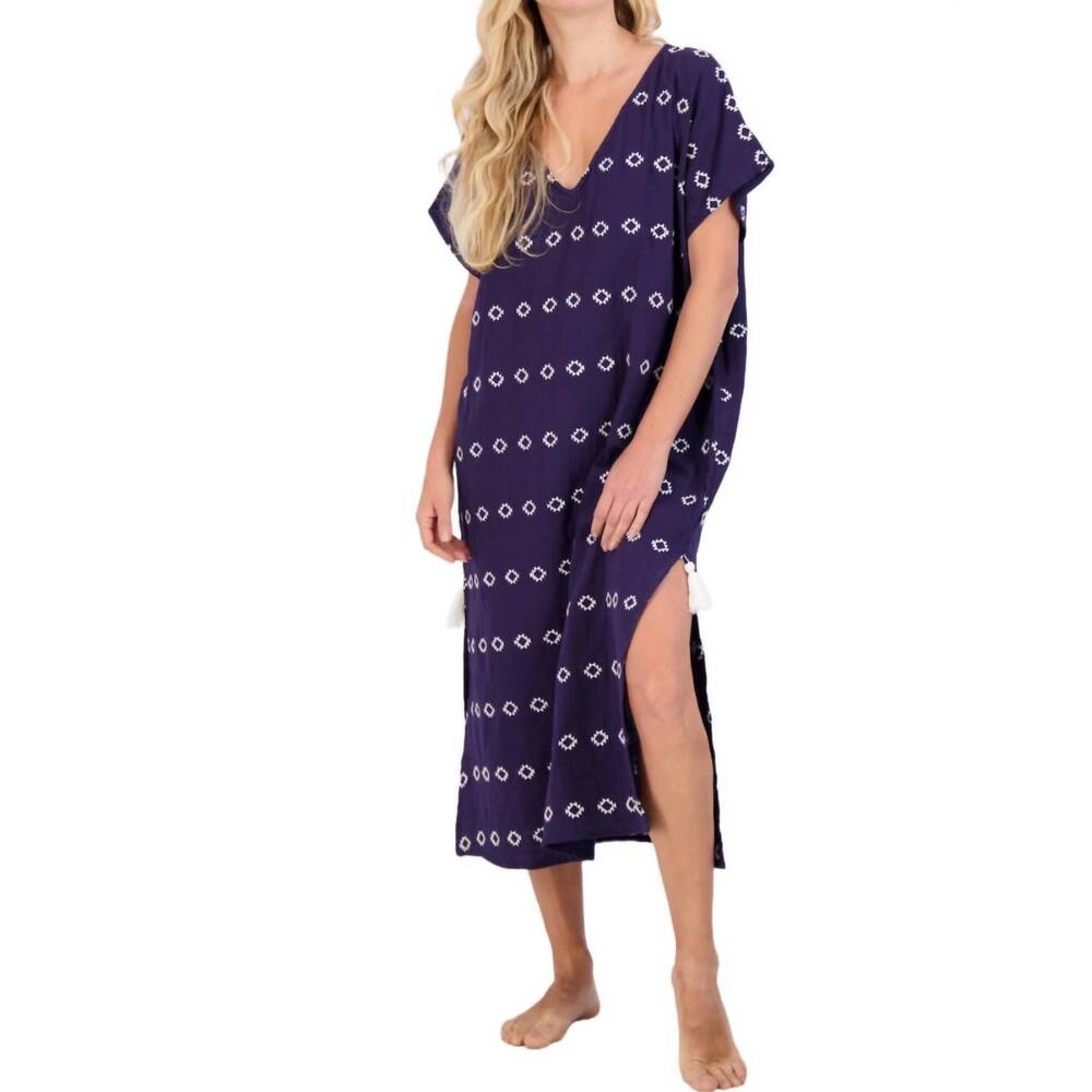 NEW MER ST. BARTH capucine maxi caftan dress in navy embroidery
